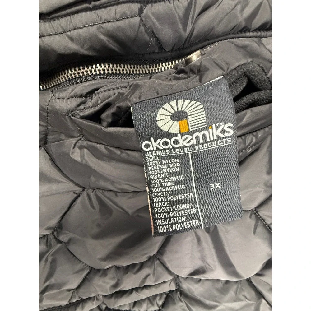 VTG Akademiks Mens Black Quilted Reversible Hooded Winter Puffer Jacket Fur Trim
